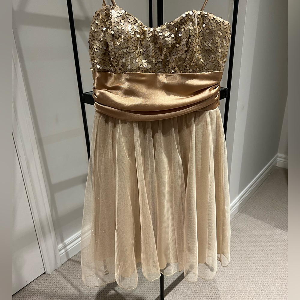 Gold Evening Dress with Sequins and Glittering Tulle skirt